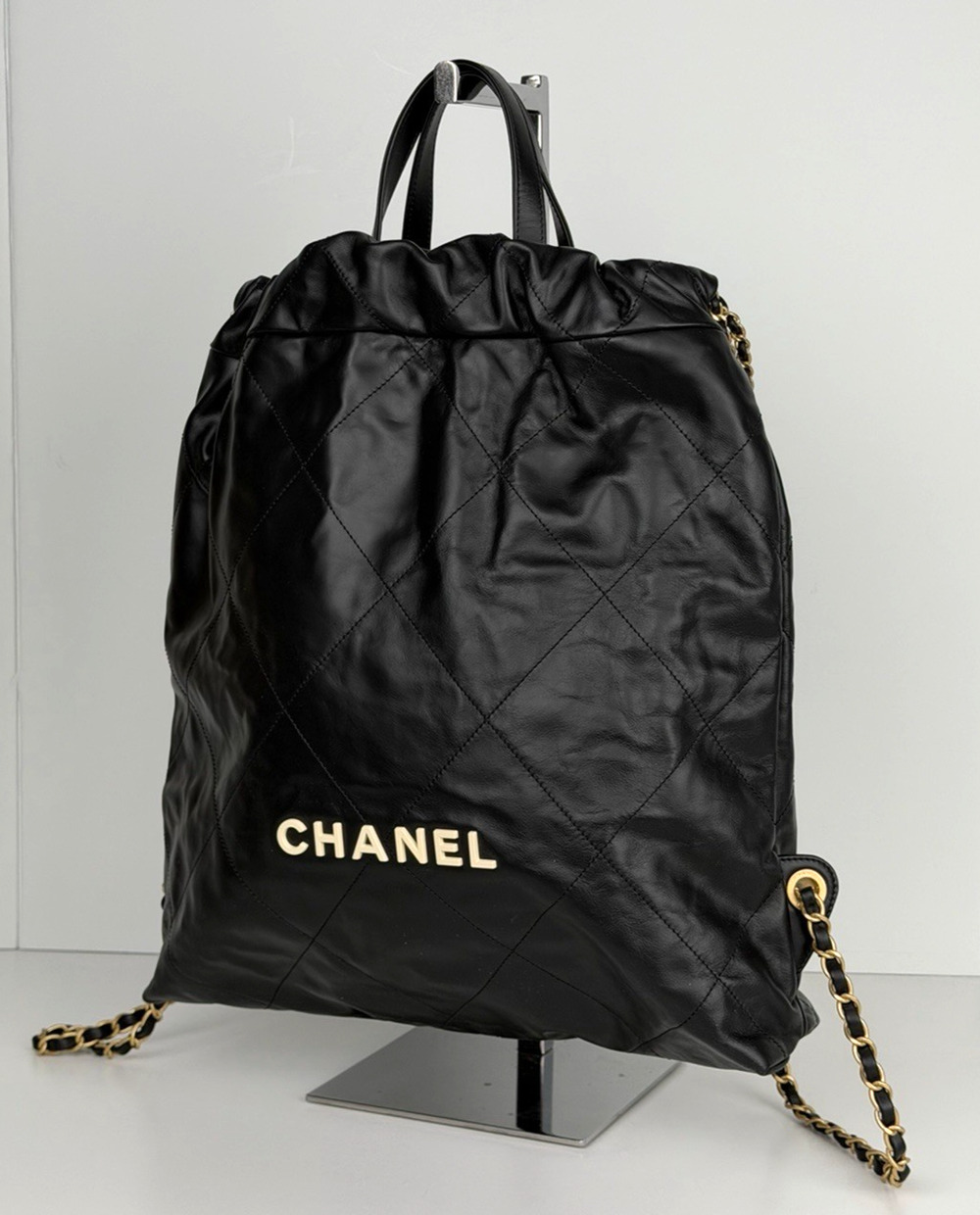 Chanel 22 Backpack Bag Small in Black Quilted Calfskin with Gold Hardware NFC C3